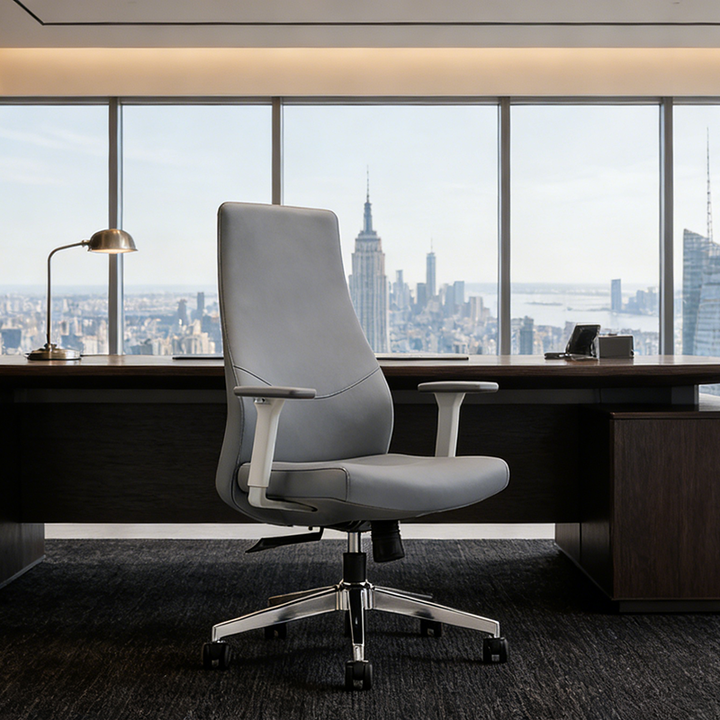 Modern Minimalist Mid-Back Reception Desk Chair: Faux Leather/Cowhide Leather Contact Surface - Ergonomic Office Chair For Home Office