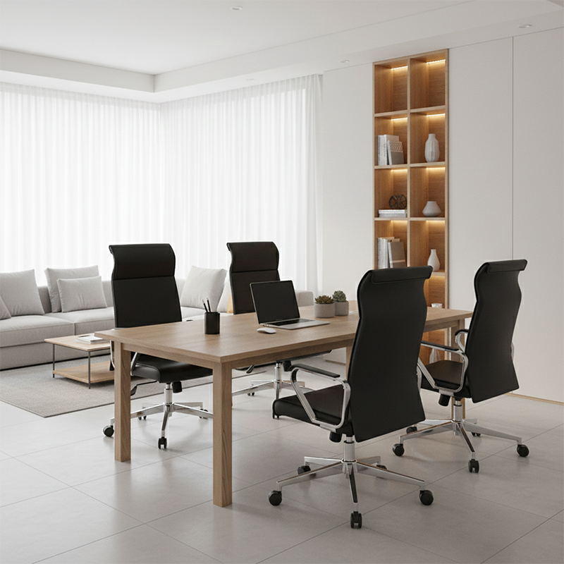 Moderner minimalistischer Schreibtischstuhl mit hoher Rückenlehne: Kunstleder – ergonomischer Bürostuhl fürs Homeoffice 