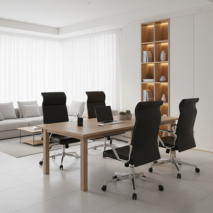 Moderner minimalistischer Schreibtischstuhl mit hoher Rückenlehne: Kunstleder – ergonomischer Bürostuhl fürs Homeoffice 