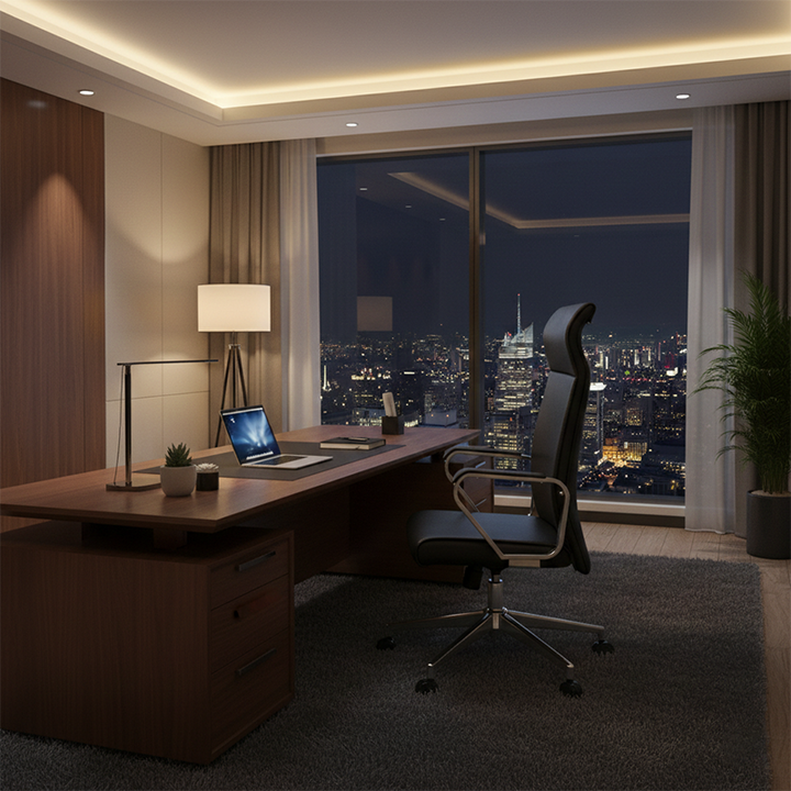 Moderner minimalistischer Schreibtischstuhl mit hoher Rückenlehne: Kunstleder – ergonomischer Bürostuhl fürs Homeoffice 