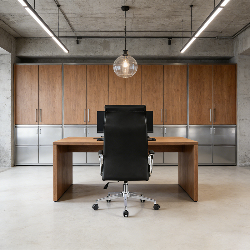Moderner minimalistischer Schreibtischstuhl mit hoher Rückenlehne: Kunstleder – ergonomischer Bürostuhl fürs Homeoffice 