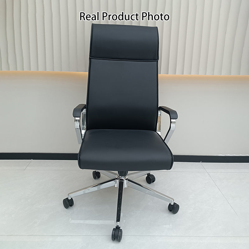 Moderner minimalistischer Schreibtischstuhl mit hoher Rückenlehne: Kunstleder – ergonomischer Bürostuhl fürs Homeoffice 