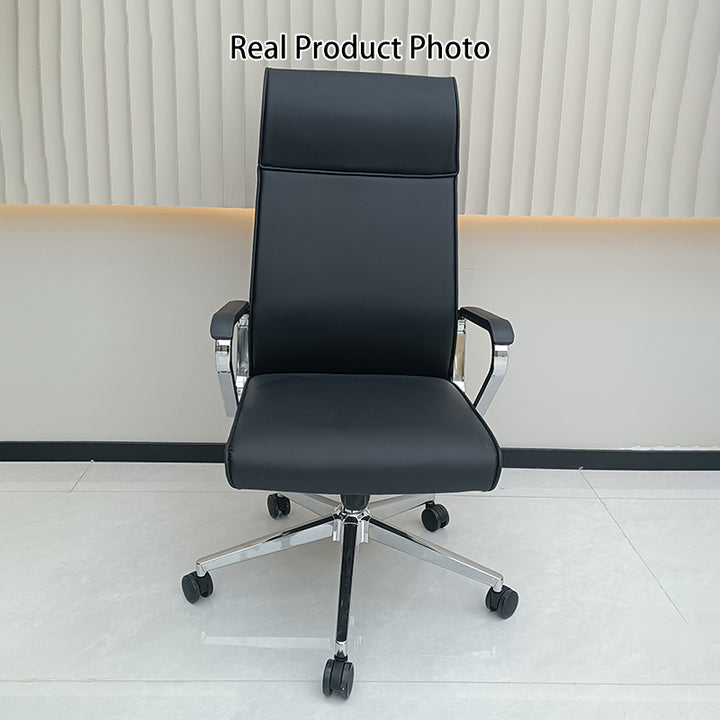 Moderner minimalistischer Schreibtischstuhl mit hoher Rückenlehne: Kunstleder – ergonomischer Bürostuhl fürs Homeoffice 