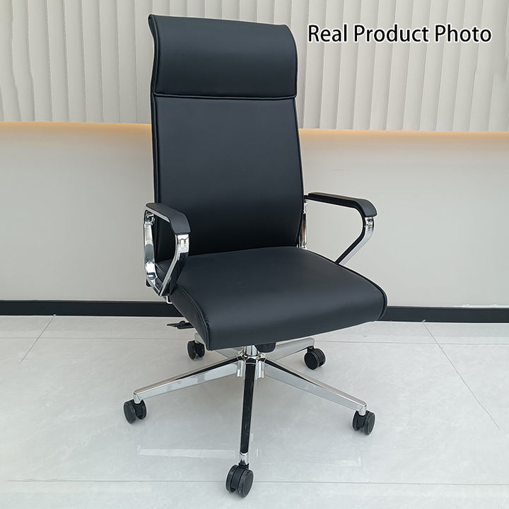 Moderner minimalistischer Schreibtischstuhl mit hoher Rückenlehne: Kunstleder – ergonomischer Bürostuhl fürs Homeoffice 