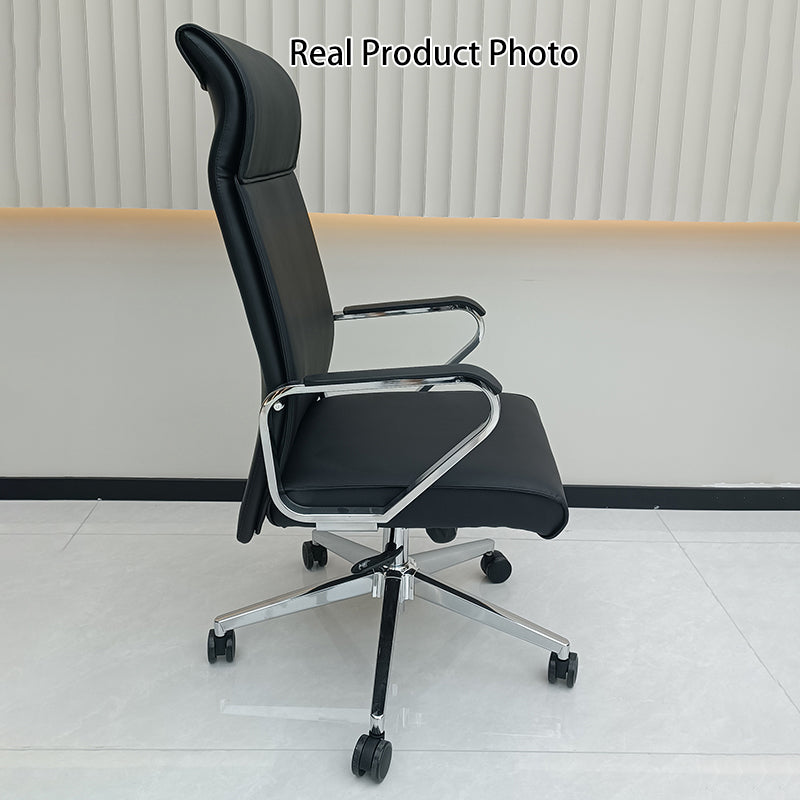 Moderner minimalistischer Schreibtischstuhl mit hoher Rückenlehne: Kunstleder – ergonomischer Bürostuhl fürs Homeoffice 
