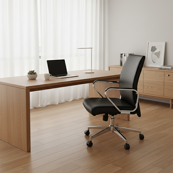 Modern Minimalist Business Desk Chair: Faux Leather Reception Chair - Mid-Back Ergonomic Office Chair For Home Office