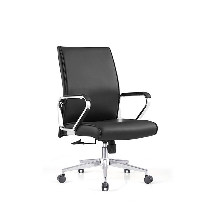 Modern Minimalist Business Desk Chair: Faux Leather Reception Chair - Mid-Back Ergonomic Office Chair For Home Office
