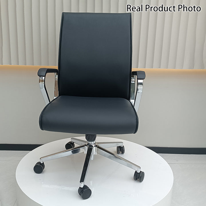 Modern Minimalist Business Desk Chair: Faux Leather Reception Chair - Mid-Back Ergonomic Office Chair For Home Office
