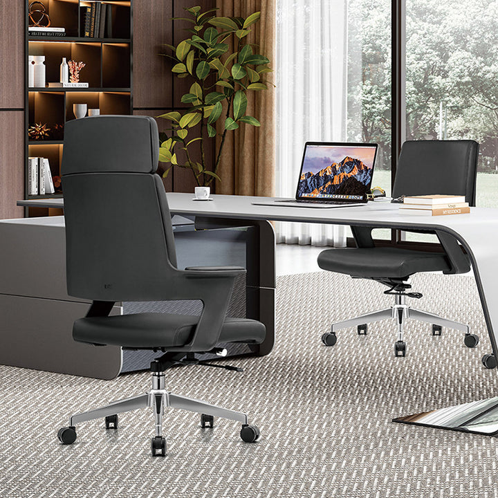 Modern Minimalist High-Back Desk Chair:  Faux Leather Executive Chair - Ergonomic Office Chair For Home Office