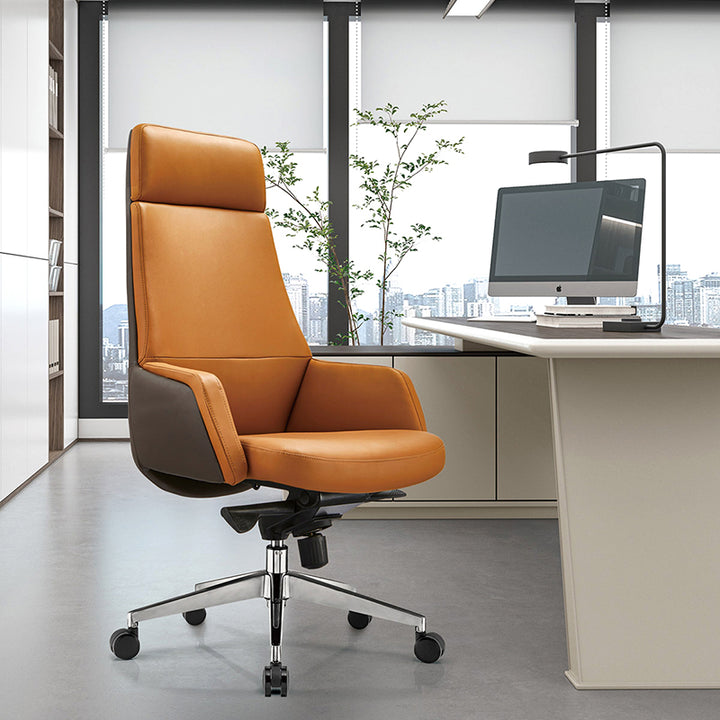Modern Minimalist Premium Executive Chair: Faux Leather Reclining High-Back Chair - Ergonomic Desk Chair For Home Office