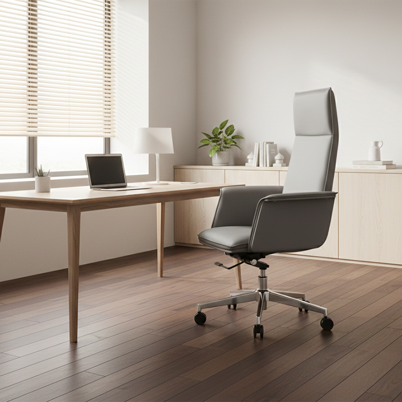 Moderner minimalistischer Premium-Executive-Stuhl: Höhenverstellbarer Bürostuhl aus Leder – ergonomischer Schreibtischstuhl fürs Homeoffice 
