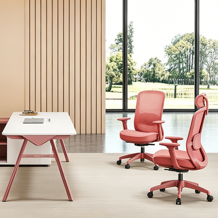 Modern Minimalist Peach-Pink High-Back Desk Chair: 4D Armrest & Breathable Mesh Fabric - Ergonomic Gaming Chair For Home Office