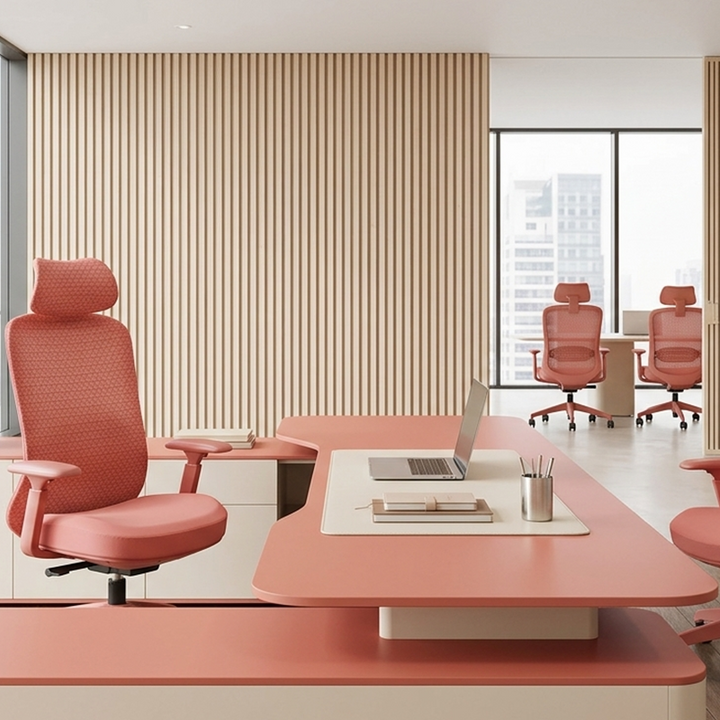 Modern Minimalist Peach-Pink High-Back Desk Chair: 4D Armrest & Breathable Mesh Fabric - Ergonomic Gaming Chair For Home Office