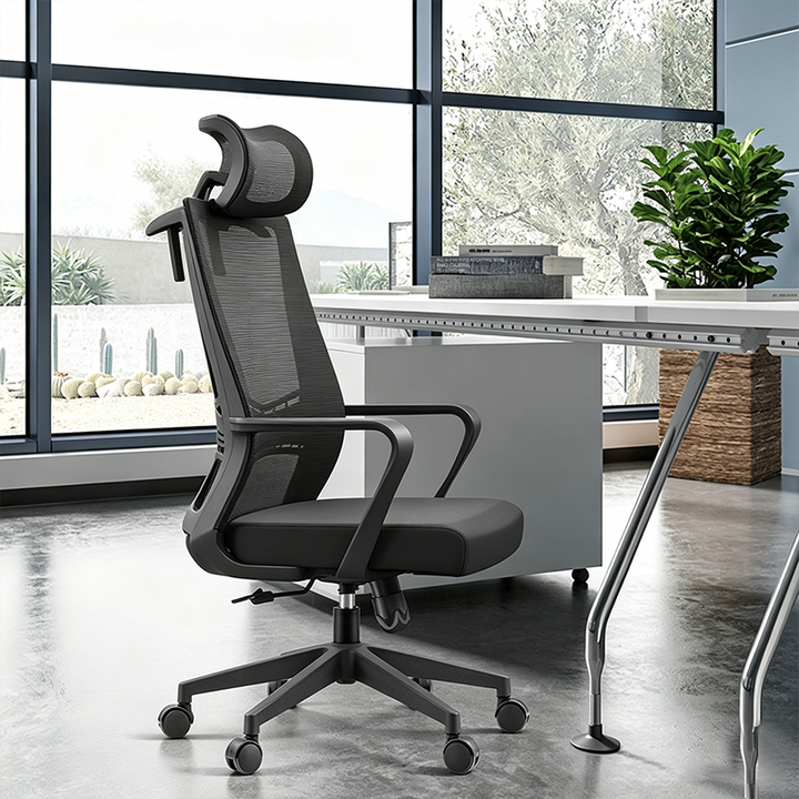 Modern Minimalist Mesh High-Back Desk Chair: Height-Adjustable Headrest With Coat Hanger - Ergonomic Gaming Chair For Home Office