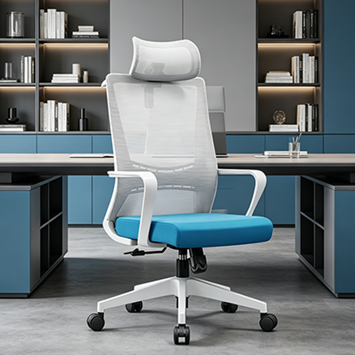 Modern Minimalist Blue-Cushioned High-Back Desk Chair: Breathable Mesh Fabric - Ergonomic Office Chair For Home Office