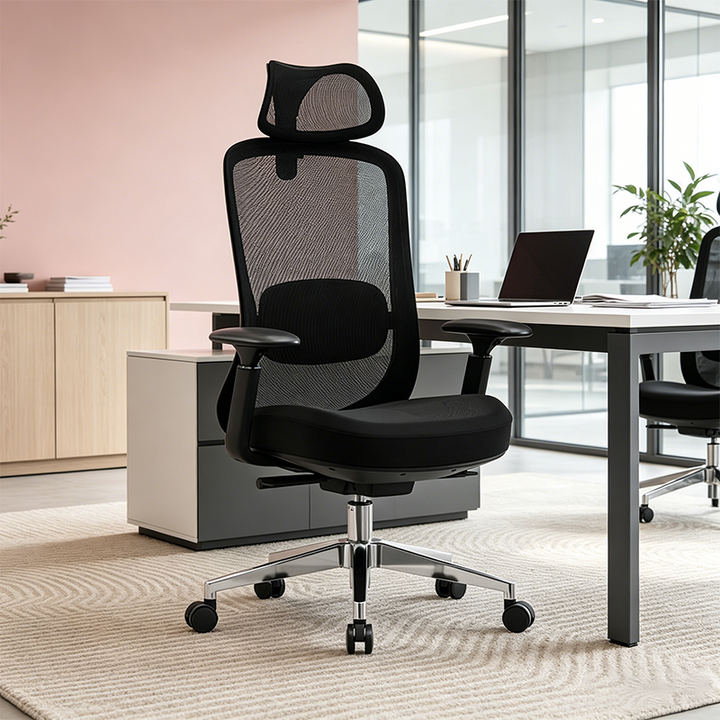 Modern Minimalist Executive High-Back Office Chair: 4D Adjustable Armrests & Headrest - Ergonomic Desk Chair For Home Office