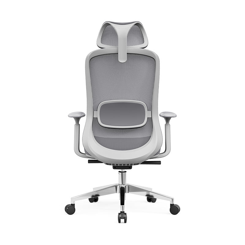 Moderner minimalistischer Bürostuhl mit hoher Rückenlehne und atmungsaktivem Netzgewebe: Verstellbare Lordosenstütze – ergonomischer Schreibtischstuhl fürs Homeoffice 