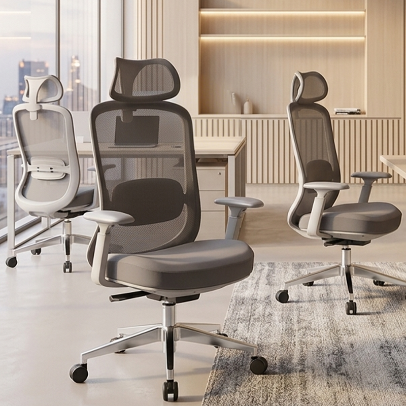 Moderner minimalistischer Bürostuhl mit hoher Rückenlehne und atmungsaktivem Netzgewebe: Verstellbare Lordosenstütze – ergonomischer Schreibtischstuhl fürs Homeoffice 