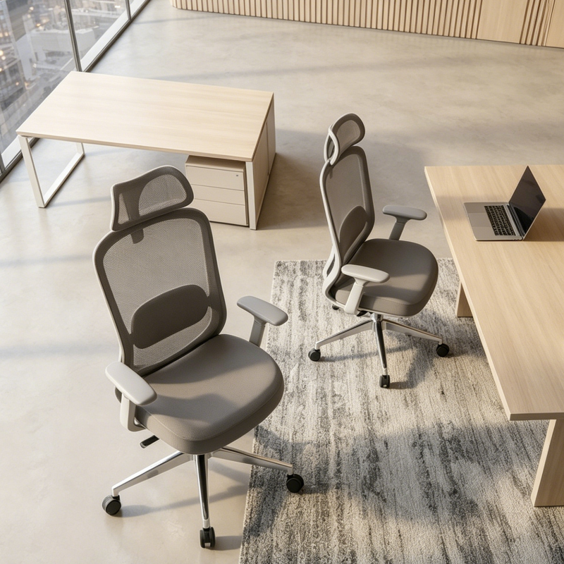 Moderner minimalistischer Bürostuhl mit hoher Rückenlehne und atmungsaktivem Netzgewebe: Verstellbare Lordosenstütze – ergonomischer Schreibtischstuhl fürs Homeoffice 