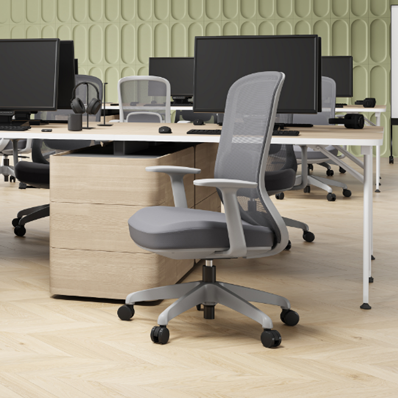 Modern Minimalist Gray Mid-Back Office Chair: Lumbar Support Design - Ergonomic Desk Chair For Home Office