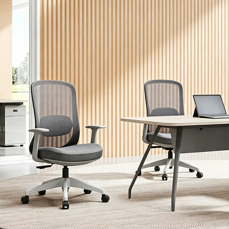 Modern Minimalist Gray Mid-Back Office Chair: Lumbar Support Design - Ergonomic Desk Chair For Home Office