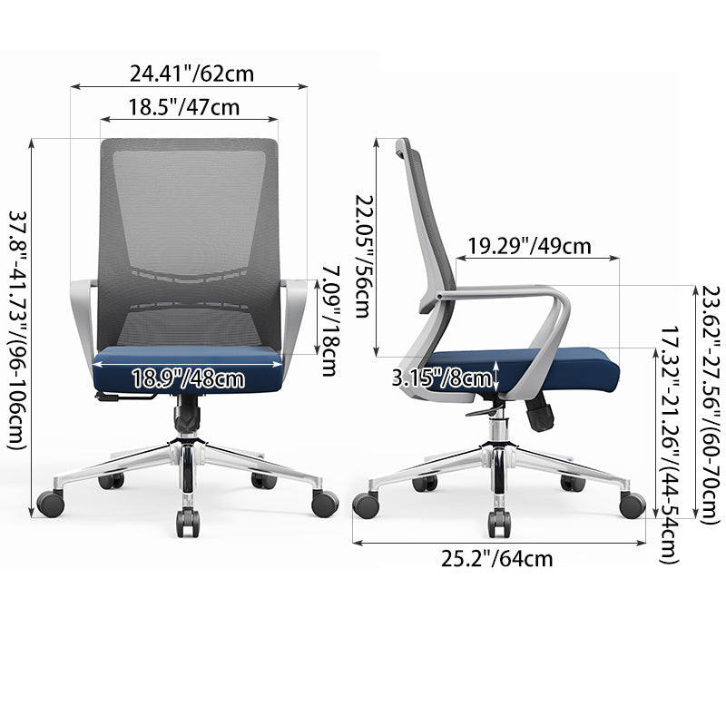 Moderner minimalistischer ergonomischer Bürostuhl mit mittelhoher Rückenlehne: atmungsaktives Mesh – höhenverstellbarer Schreibtischstuhl mit Rückenlehne und Armlehnen für das Homeoffice 