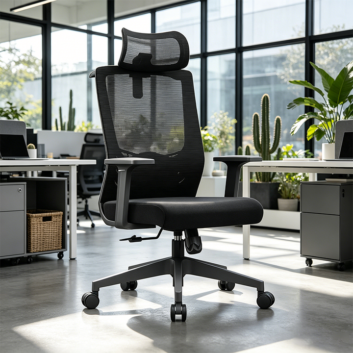 Moderner minimalistischer Bürostuhl mit hoher Rückenlehne: Atmungsaktives Mesh - Ergonomischer Schreibtischstuhl fürs Homeoffice 