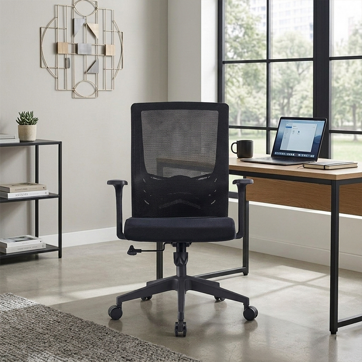 Modern Minimalist Black Ergonomic Desk Chair: Breathable Mesh Design - Mid-Back Office Chair For Home Office