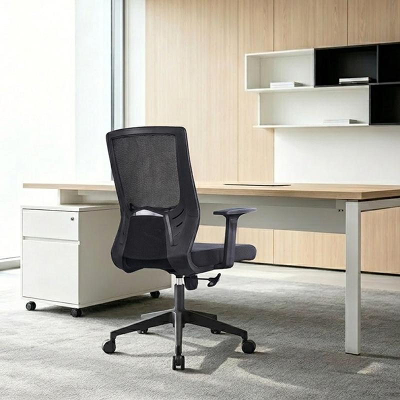 Modern Minimalist Black Ergonomic Desk Chair: Breathable Mesh Design - Mid-Back Office Chair For Home Office