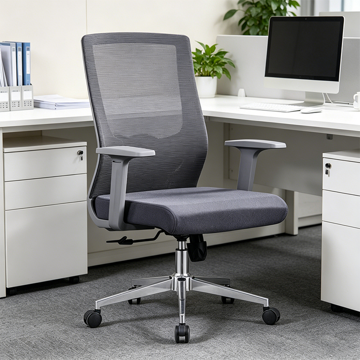 Modern Minimalist Mid-Back Ergonomic Desk Chair: Silent-Rolling Height-Adjustable Office Chair For Home Office