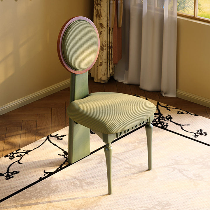 French Vintage Accent Chair In Ash Wood: Upholstered Corduroy - Ergonomic Curved Back Dining Chair For Dining Room