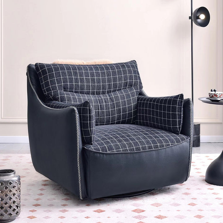 Contemporary Scandinavian Cotton-Linen Upholstery Accent Chair: Eco-Friendly Faux Leather Cover - 360° Swivel Single-Seater Sofa For Living Room