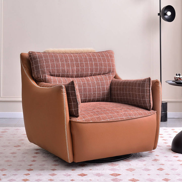 Contemporary Scandinavian Cotton-Linen Upholstery Accent Chair: Eco-Friendly Faux Leather Cover - 360° Swivel Single-Seater Sofa For Living Room