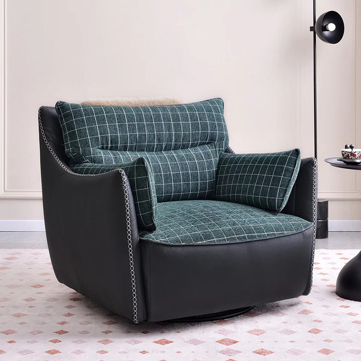 Contemporary Scandinavian Cotton-Linen Upholstery Accent Chair: Eco-Friendly Faux Leather Cover - 360° Swivel Single-Seater Sofa For Living Room