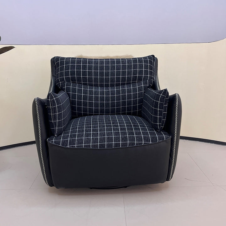 Contemporary Scandinavian Cotton-Linen Upholstery Accent Chair: Eco-Friendly Faux Leather Cover - 360° Swivel Single-Seater Sofa For Living Room