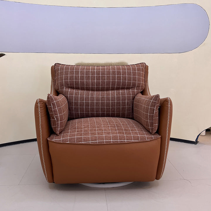 Contemporary Scandinavian Cotton-Linen Upholstery Accent Chair: Eco-Friendly Faux Leather Cover - 360° Swivel Single-Seater Sofa For Living Room