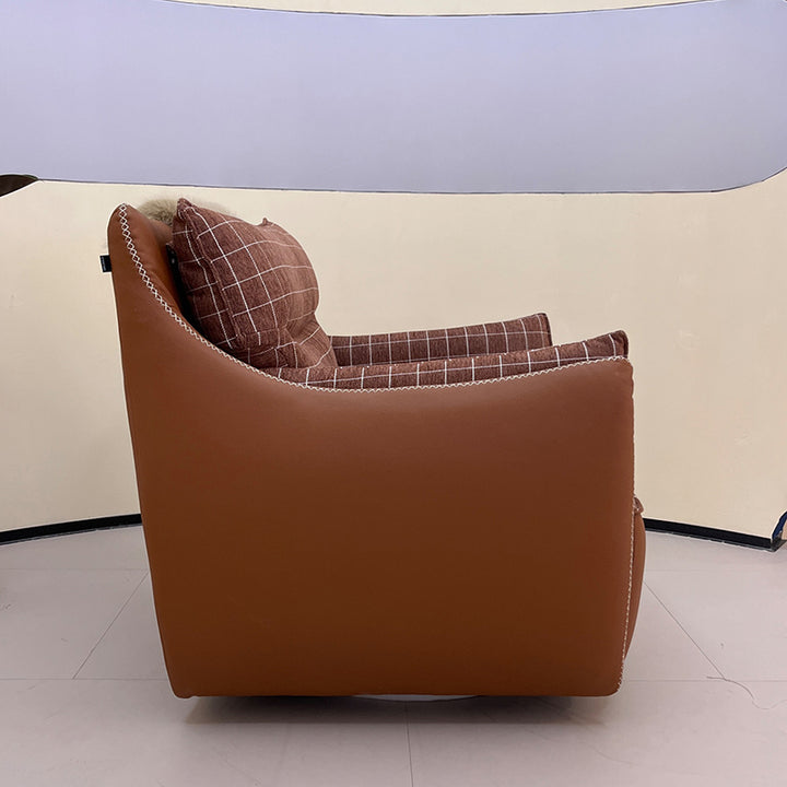 Contemporary Scandinavian Cotton-Linen Upholstery Accent Chair: Eco-Friendly Faux Leather Cover - 360° Swivel Single-Seater Sofa For Living Room