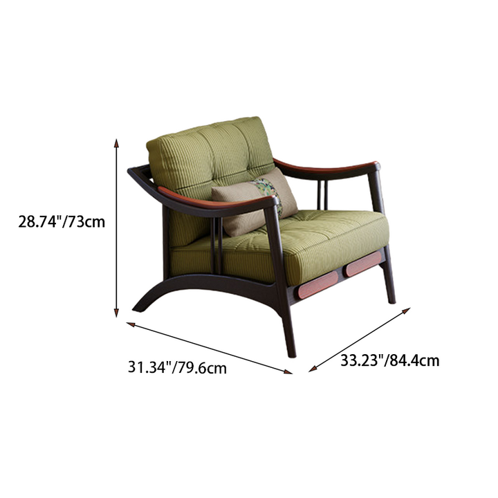 French Vintage Accent Chair With Ottoman: Tufted Corduroy Upholstered - Ash Wood Legs Traditional Curved Armchair For Living Room