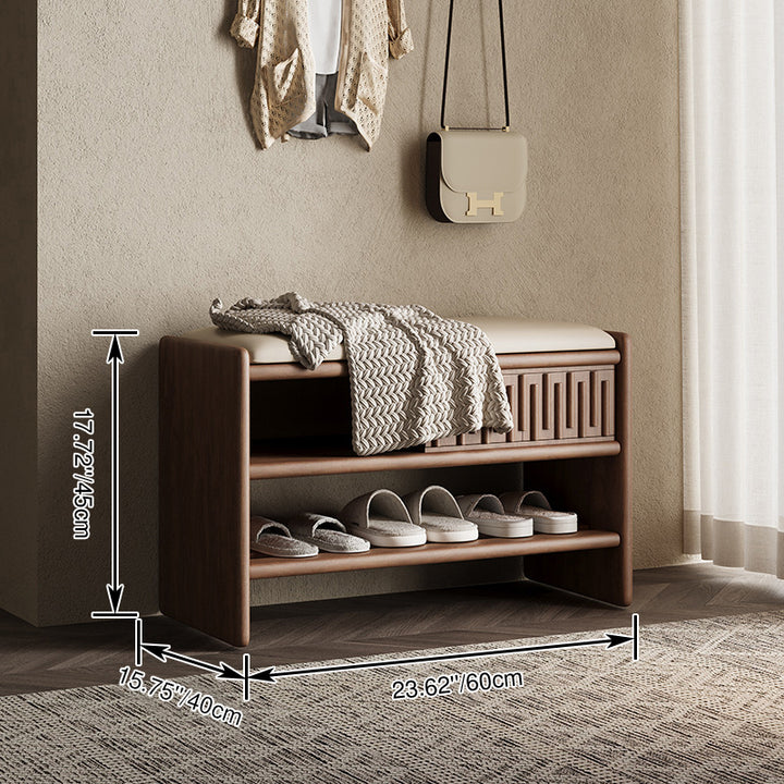 Vintage Modern Entryway Bench With Shoe Rack: Ash Wood Shoe Storage - Traditional Upholstered Bed End Bench For Entryway