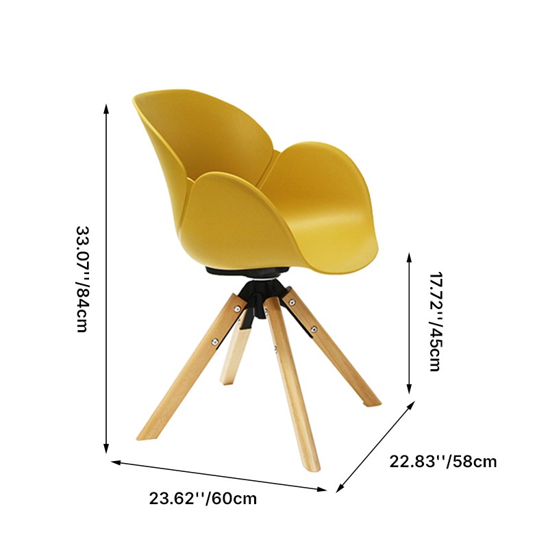 Contemporary Scandinavian Tulip Dining Chair: Curved Armrests &amp; Beech Wood Legs - Macaron Color Swivel Armchair For Dining Room