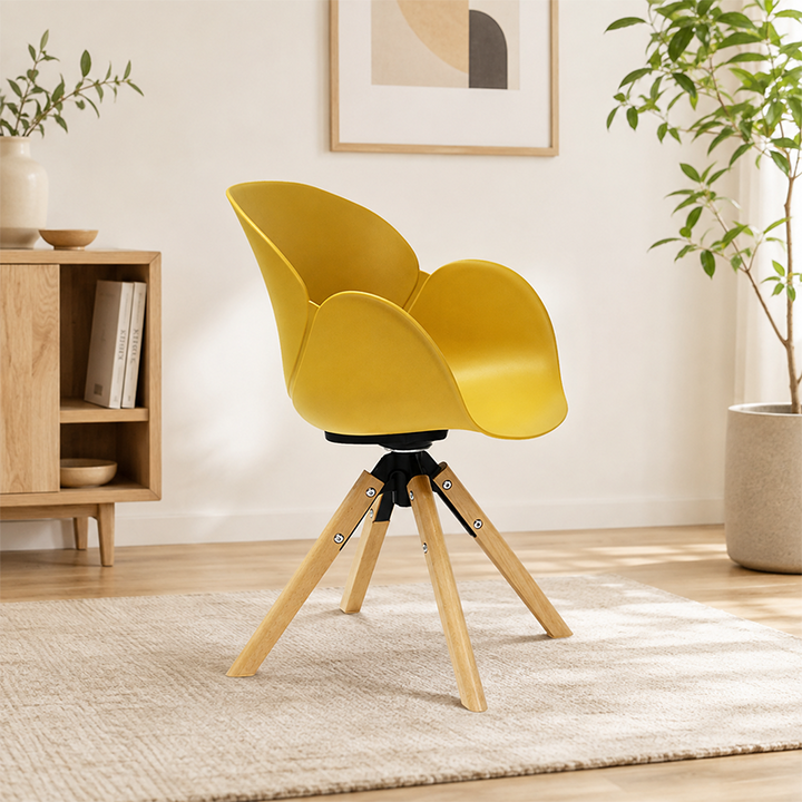Contemporary Scandinavian Tulip Dining Chair: Curved Armrests &amp; Beech Wood Legs - Macaron Color Swivel Armchair For Dining Room