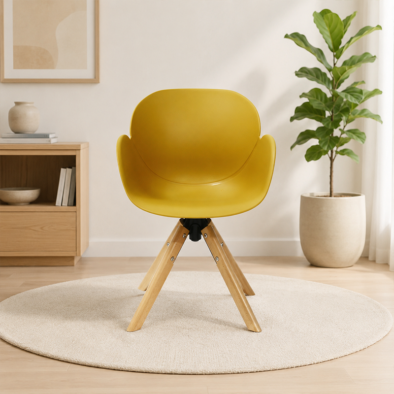Contemporary Scandinavian Tulip Dining Chair: Curved Armrests &amp; Beech Wood Legs - Macaron Color Swivel Armchair For Dining Room