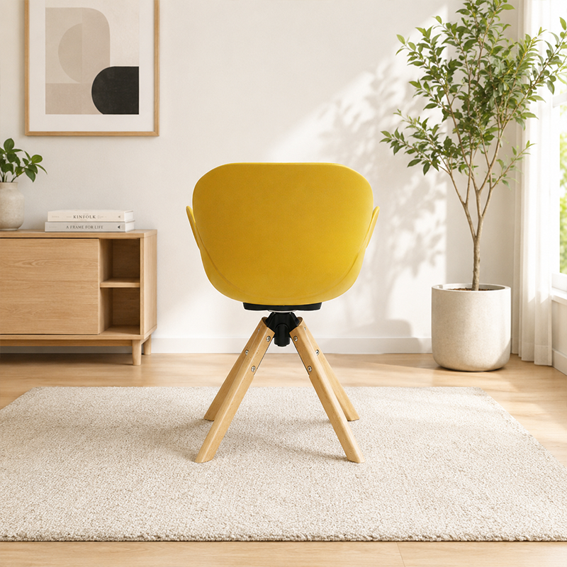 Contemporary Scandinavian Tulip Dining Chair: Curved Armrests &amp; Beech Wood Legs - Macaron Color Swivel Armchair For Dining Room