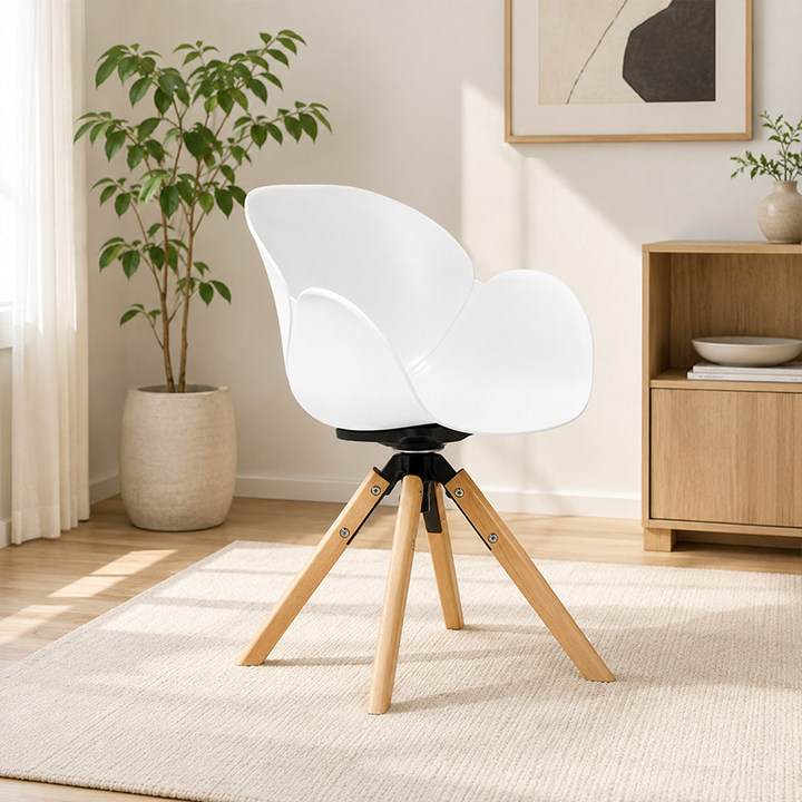 Contemporary Scandinavian Tulip Dining Chair: Curved Armrests &amp; Beech Wood Legs - Macaron Color Swivel Armchair For Dining Room