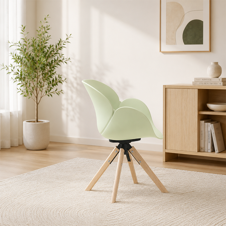 Contemporary Scandinavian Tulip Dining Chair: Curved Armrests &amp; Beech Wood Legs - Macaron Color Swivel Armchair For Dining Room
