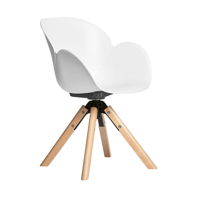 Contemporary Scandinavian Tulip Dining Chair: Curved Armrests &amp; Beech Wood Legs - Macaron Color Swivel Armchair For Dining Room