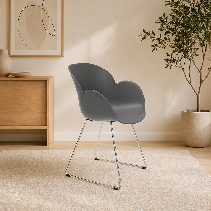 Contemporary Tulip Design Dining Chair: PP Backrest &amp; Armrest - Scandinavian Ergonomic Accent Chair For Dining Room