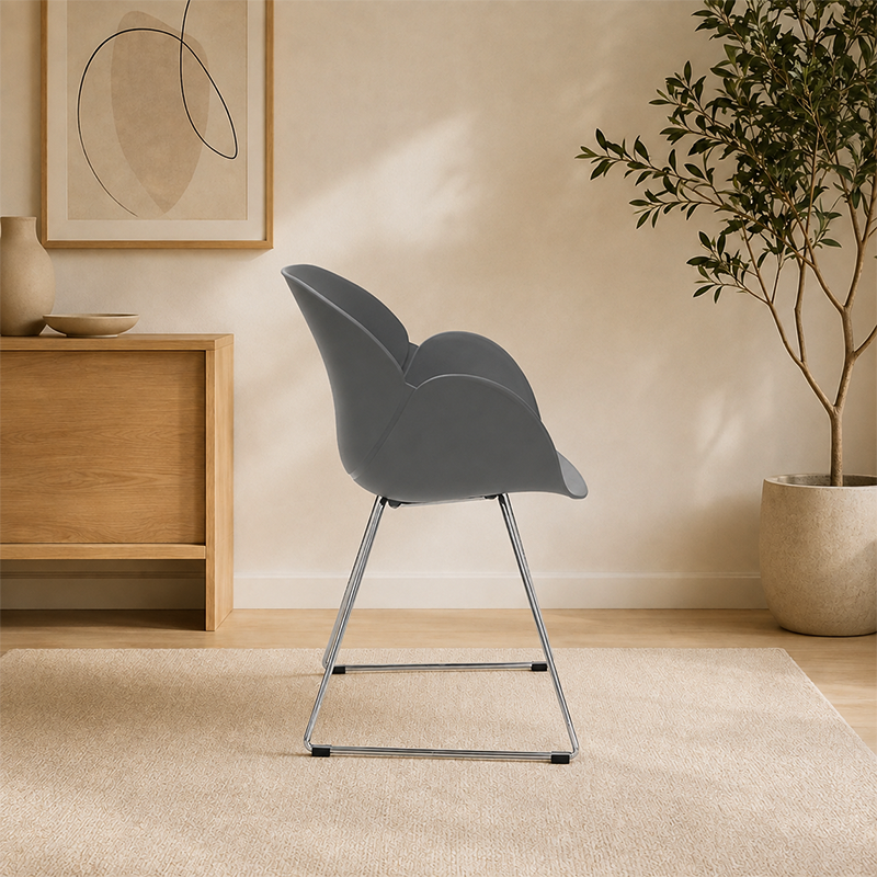 Contemporary Tulip Design Dining Chair: PP Backrest &amp; Armrest - Scandinavian Ergonomic Accent Chair For Dining Room