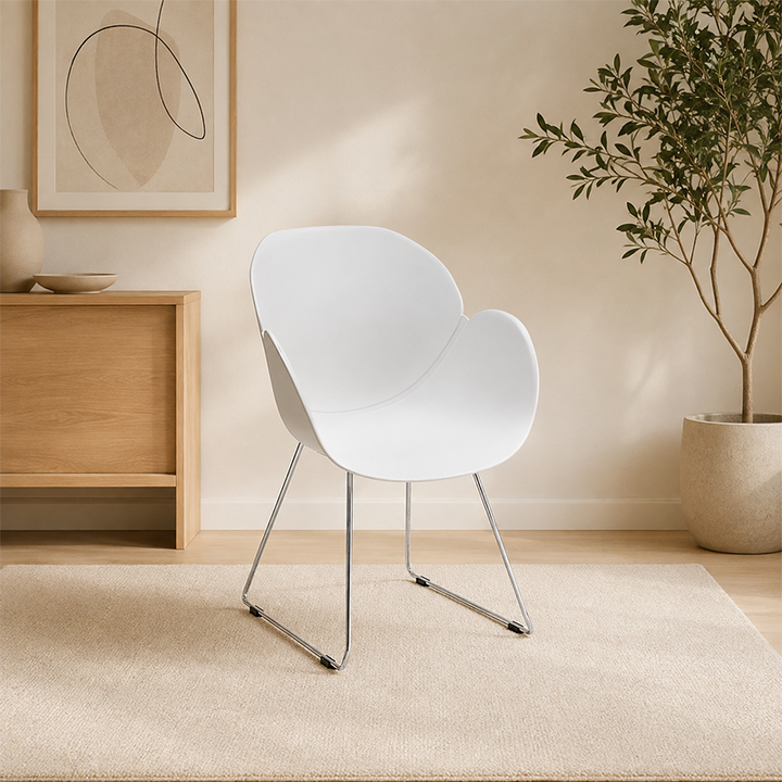 Contemporary Tulip Design Dining Chair: PP Backrest &amp; Armrest - Scandinavian Ergonomic Accent Chair For Dining Room
