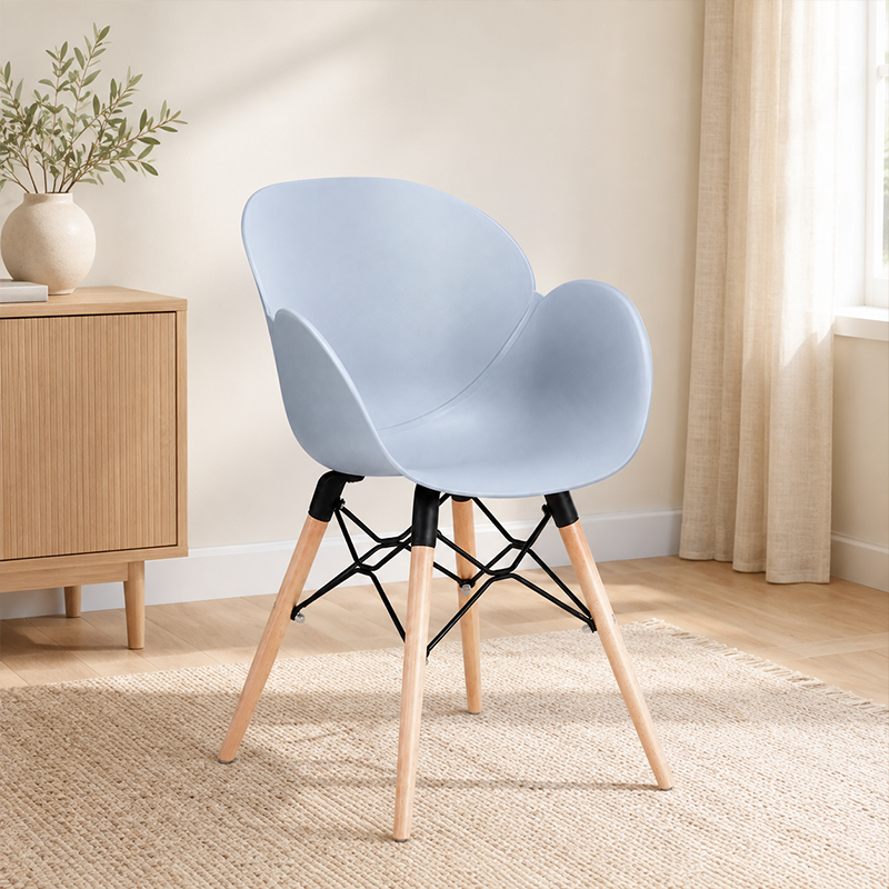Contemporary Nordic Tulip Design Accent Chair: Beech Wood Legs &amp; Curved PP Seat - Armrest Backrest Scandinavian Dining Chair For Dining Room